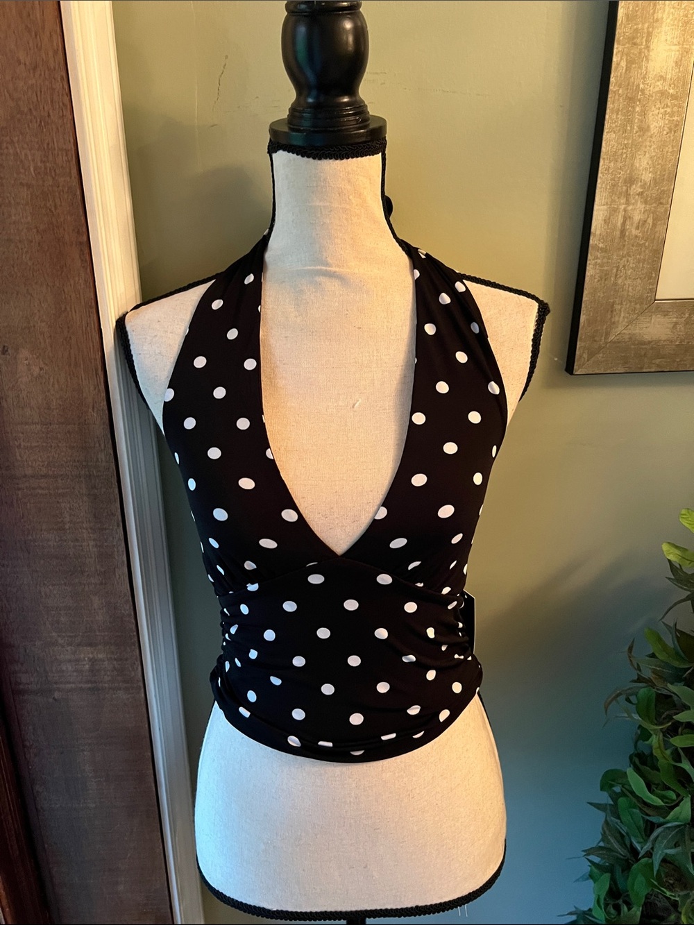 Moa Moa Black Polka Dot Halter Wrap Top